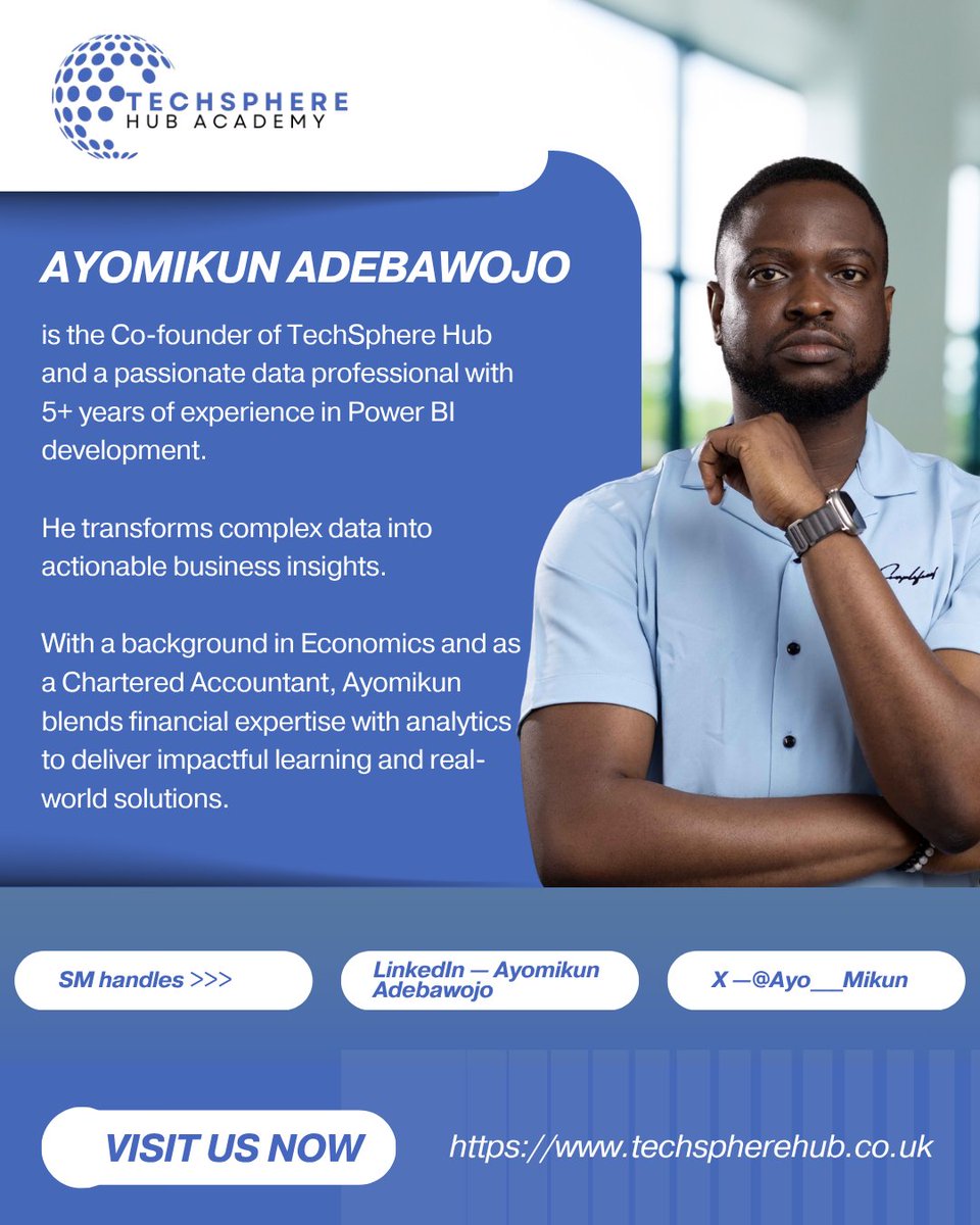 Tech_Sphere_hub's tweet image. Meet Our Tutors!
These are the brilliant minds helping you turn data into insight and skill into career growth.
Learn from the best — industry experts who make data make sense!
#TechSphereHub
#DataAnalytics