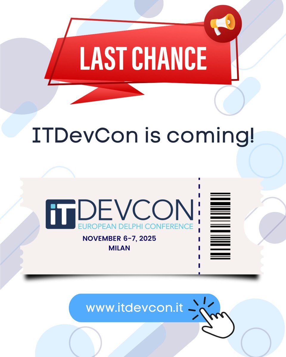 ITDevCon Milan is almost here!

Get ready for two days of pure technology on November 6th and 7th in Milan. High-level networking, the latest industry updates, and essential professional refreshments await you.

See you there!

Ci vediamo lì!

➡ itdevcon.it/home/itdevcon-…