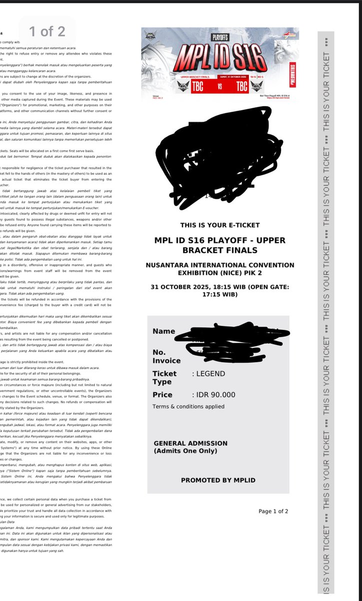 bangalpe's tweet photo. Wts 2 tiket final upper MPL ID S16 
Onic vs Alter Ego. Harga normal + tax. Alasan dijual karena masih di bandung gasempet dateng.
#zonauang #mpl #onic #alterego #wts #WTB https://t.co/lXtnYpSgUS