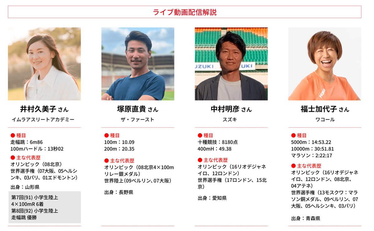 ◥◣◥◣　ーーーーー　◢◤◢◤
【#小学生陸上】2025年11月2日（日）
3チャンネルでライブ配信実施します⚡
元日本代表選手の解説付き🇯🇵
◢◤◢◤　ーーーーー　◥◣◥◣

📝解説者
#塚原直貴（ザ・ファースト）
#中村明彦（スズキ）
#井村久美子（イムラアスリートクラブ）
#福士加代子（ワコール）