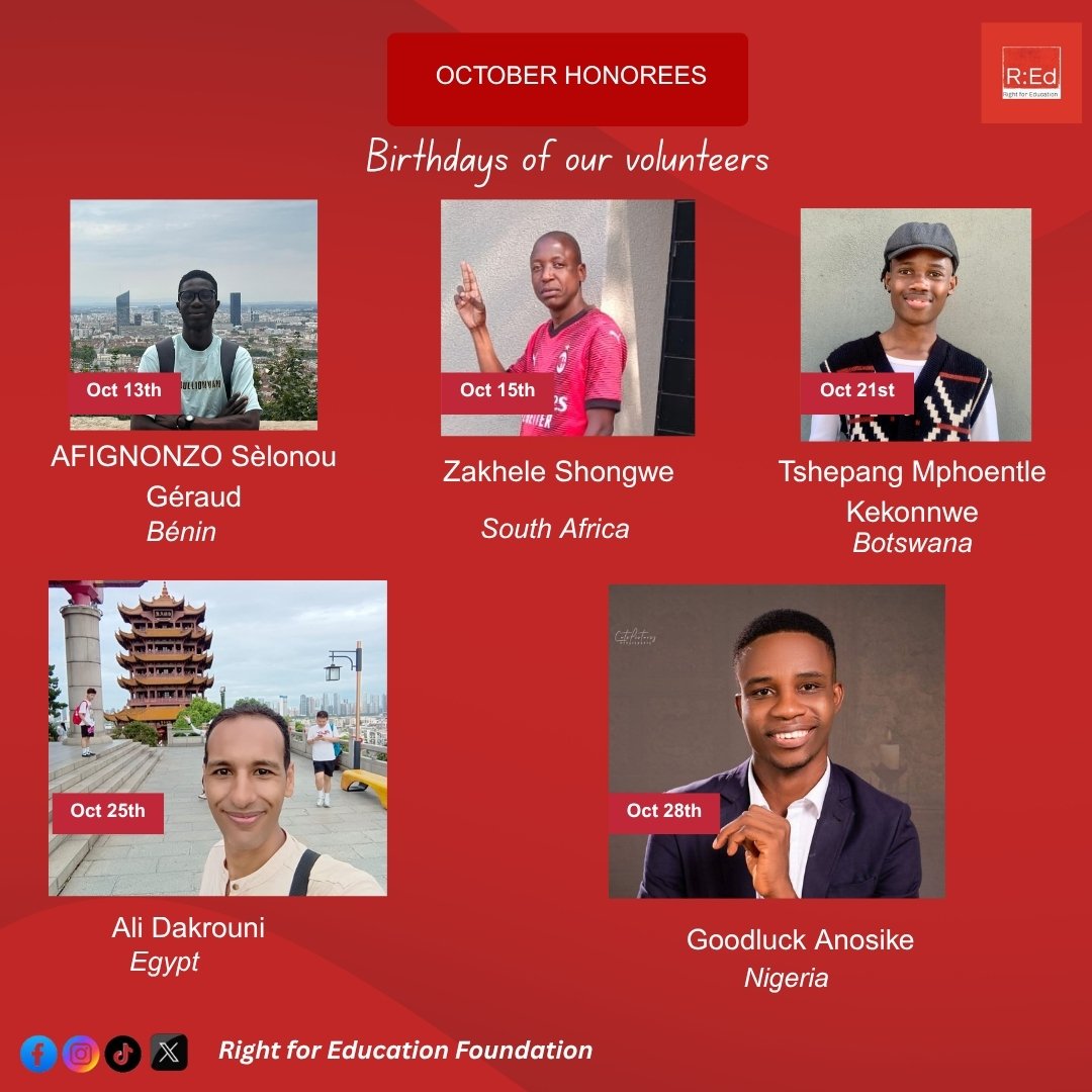 RightForEdu's tweet photo. ๐ Celebrating all our October-born stars at Right for Education Africa. ๐
Your passion & impact inspire us every day.
If October is your month, drop a ๐ weโre celebrating YOU.
#RightForEducation #OctoberBorns #AfricanVoices #TeamRising https://t.co/sphdkg2Kvl