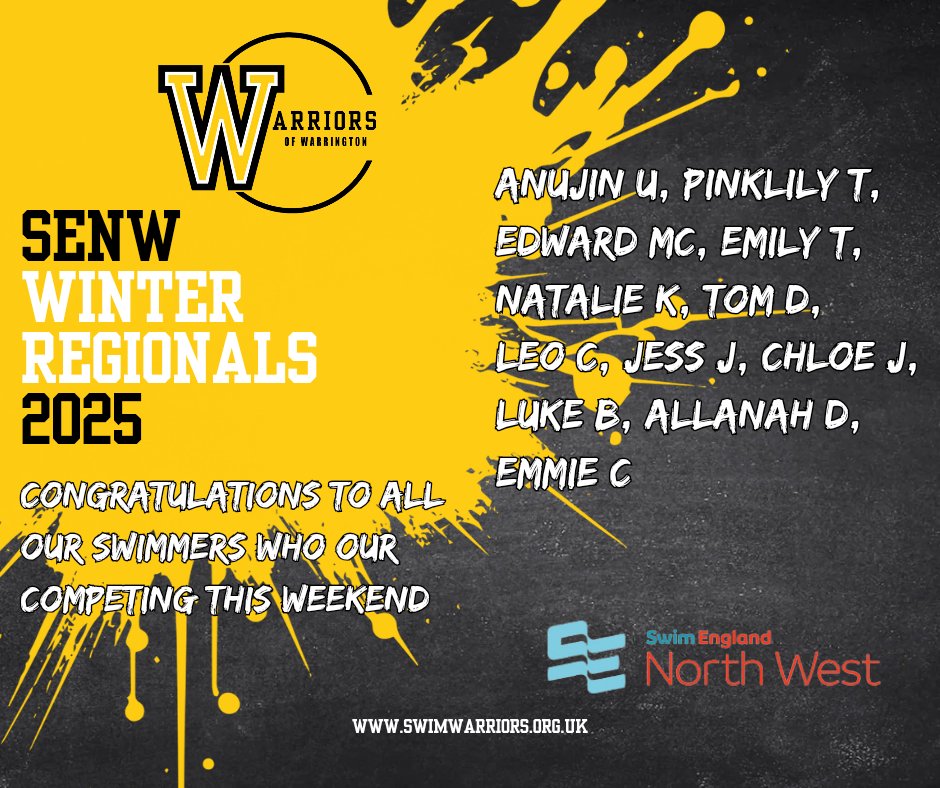 Congratulations &amp; good luck to all our swimmers competing over the weekend in Manchester @swimenglandnorthwest Winter Regionals 🙌💛💪