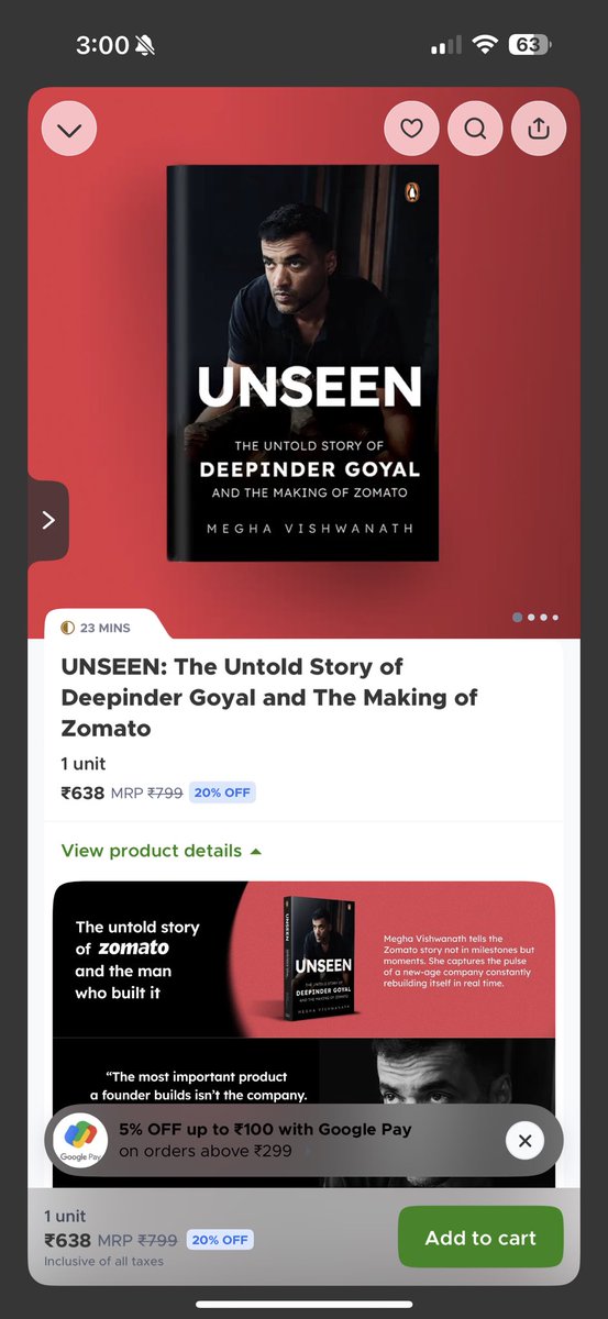Love how unseen is available on Blinkit now! Excited to read it over the Weekend. 

It might also be the launch of new category for QC in india! 

<a href="/deepigoyal/">Deepinder Goyal</a> <a href="/albinder/">Albinder Dhindsa</a> <a href="/letsblinkit/">Blinkit</a>