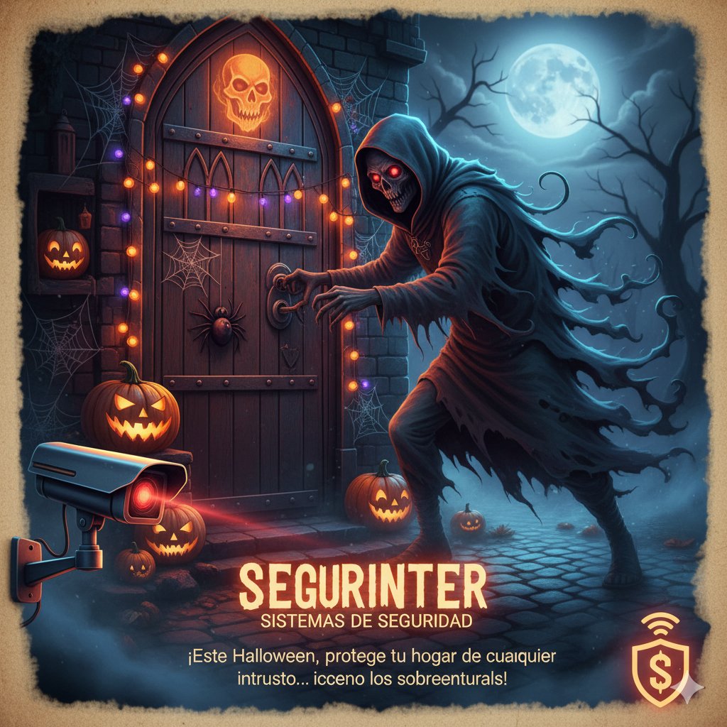 SegurinterSS's tweet image. ¿Sientes una presencia extraña este Halloween?
No te preocupes, ¡nuestros sistemas de seguridad están listos para ahuyentar a cualquier 'fantasma' indeseado! 😉 Que tu única preocupación sea disfrutar de los dulces.
¡Feliz Noche de Brujas de parte de Segurinter! #Halloween
