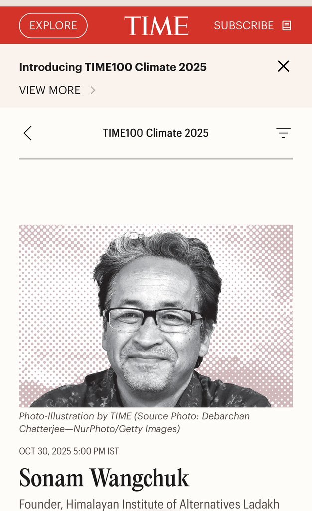 The world recognises #SonamWangchuk as a global leader in climate action, yet our government jails him under the NSA. A tragic irony for Ladakh and for democracy.

#TIME100Climate2025
#releaseSonamWangchuk