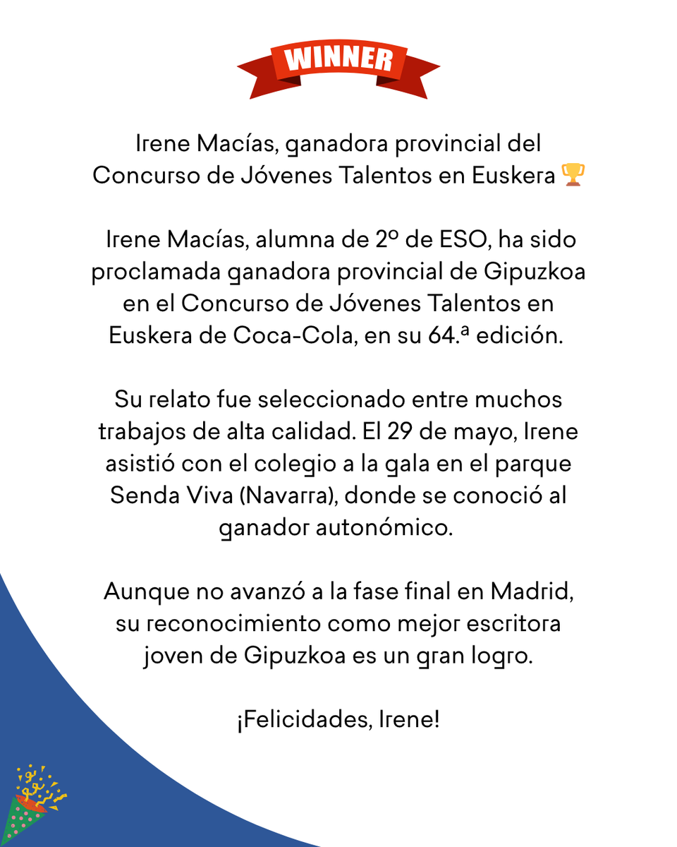 Irene Macías, ganadora provincial del Concurso de Jóvenes Talentos en Euskera 🏆