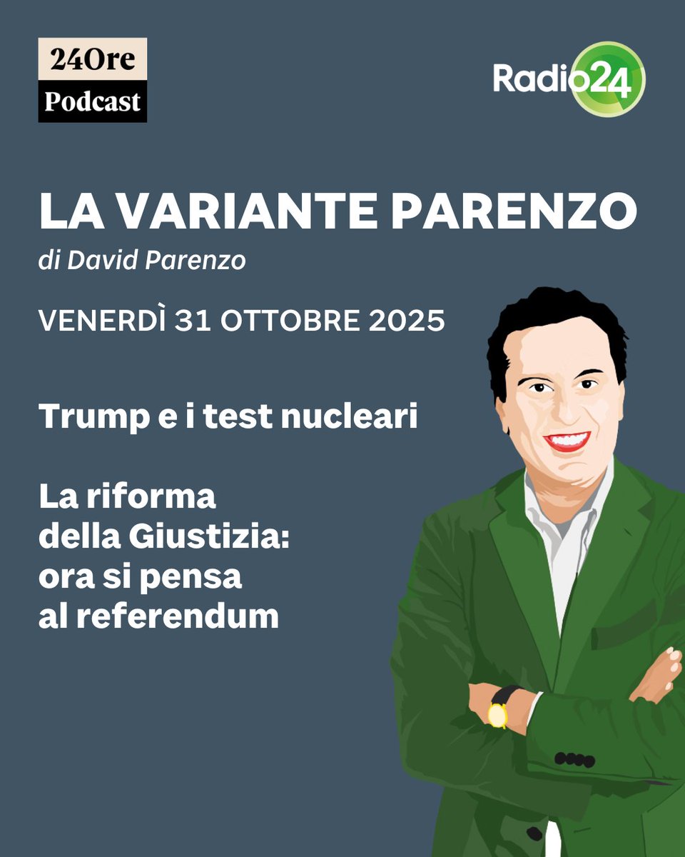 Radio24_news's tweet photo. Ascolta la puntata de #lavarianteParenzo di oggi #31ottobre
.
Clicca qui ▶️ https://t.co/3PASZ2Nabe
.
@davidparenzo #Trump #testnucleari #riforma #Giustizia #referendum https://t.co/CRP0c9rX47