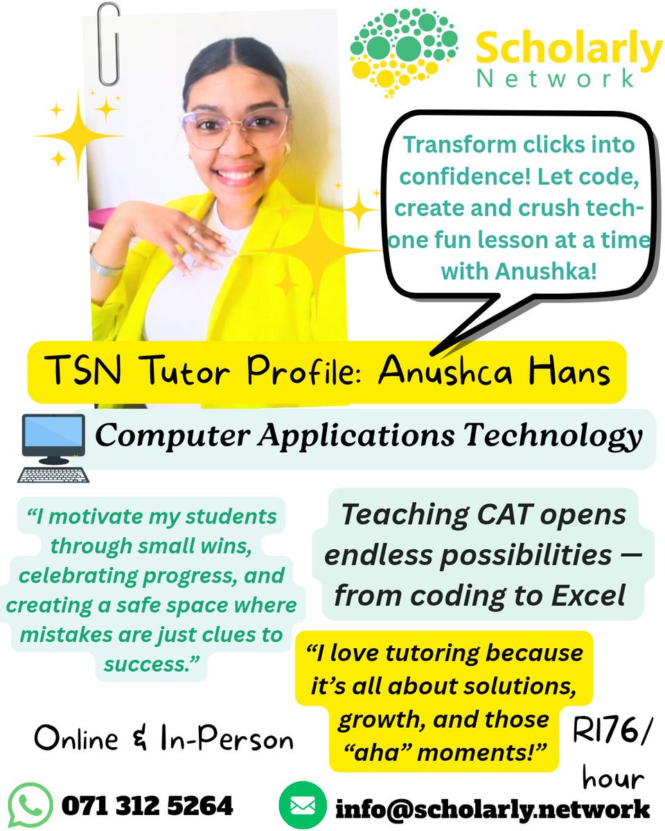 schlrlyntwrk's tweet image. Bringing tech to life, one click at a time 💻
#ComputerApplicationsTechnology #TSNTutors #TheScholarlyNetwork #TechEducation #DigitalSkills #FutureReady #LearnCAT #EmpowerThroughTech