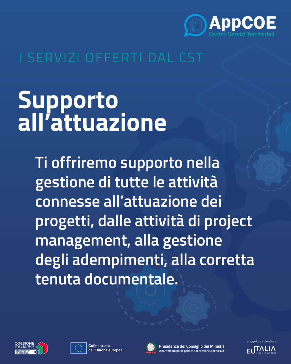 CapCoe2127's tweet image. 📌 Il supporto del Centro Servizi Territoriali: dalla pianificazione all’attuazione il #CST accompagna gli #entilocali in ogni fase, rendendo la gestione degli interventi di #politicadicoesione più semplice, efficace e controllata.