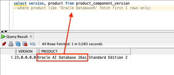 HassanpourSaeed's tweet image. Bug #ORDS
Due to this query, ORDS will not be installed on Oracle AI Database 26ai.
"select version into l_db_version from product_component_version where product like 'Oracle Database%' fetch first 1 rows only;"
I need a patch.
@thatjeffsmith
@krisrice
@pobalopalous