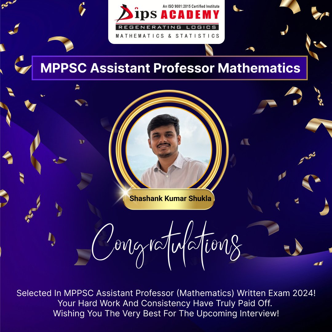 dipsacademymath's tweet image. 🎉 CONGRATULATIONS, 𝗦𝗵𝗮𝘀𝗵𝗮𝗻𝗸 𝗞𝘂𝗺𝗮𝗿 𝗦𝗵𝘂𝗸𝗹𝗮 for qualifying the 𝗠𝗣𝗣𝗦𝗖 𝗔𝘀𝘀𝘁. 𝗣𝗿𝗼𝗳𝗲𝘀𝘀𝗼𝗿 (𝗠𝗮𝘁𝗵𝗲𝗺𝗮𝘁𝗶𝗰𝘀) 𝗪𝗿𝗶𝘁𝘁𝗲𝗻 𝗘𝘅𝗮𝗺 𝟮𝟬𝟮𝟰! 🏆

We are extremely proud of you!

#mppsc #assistantprofessor #result2024 #RashtriyaEktaDiwas