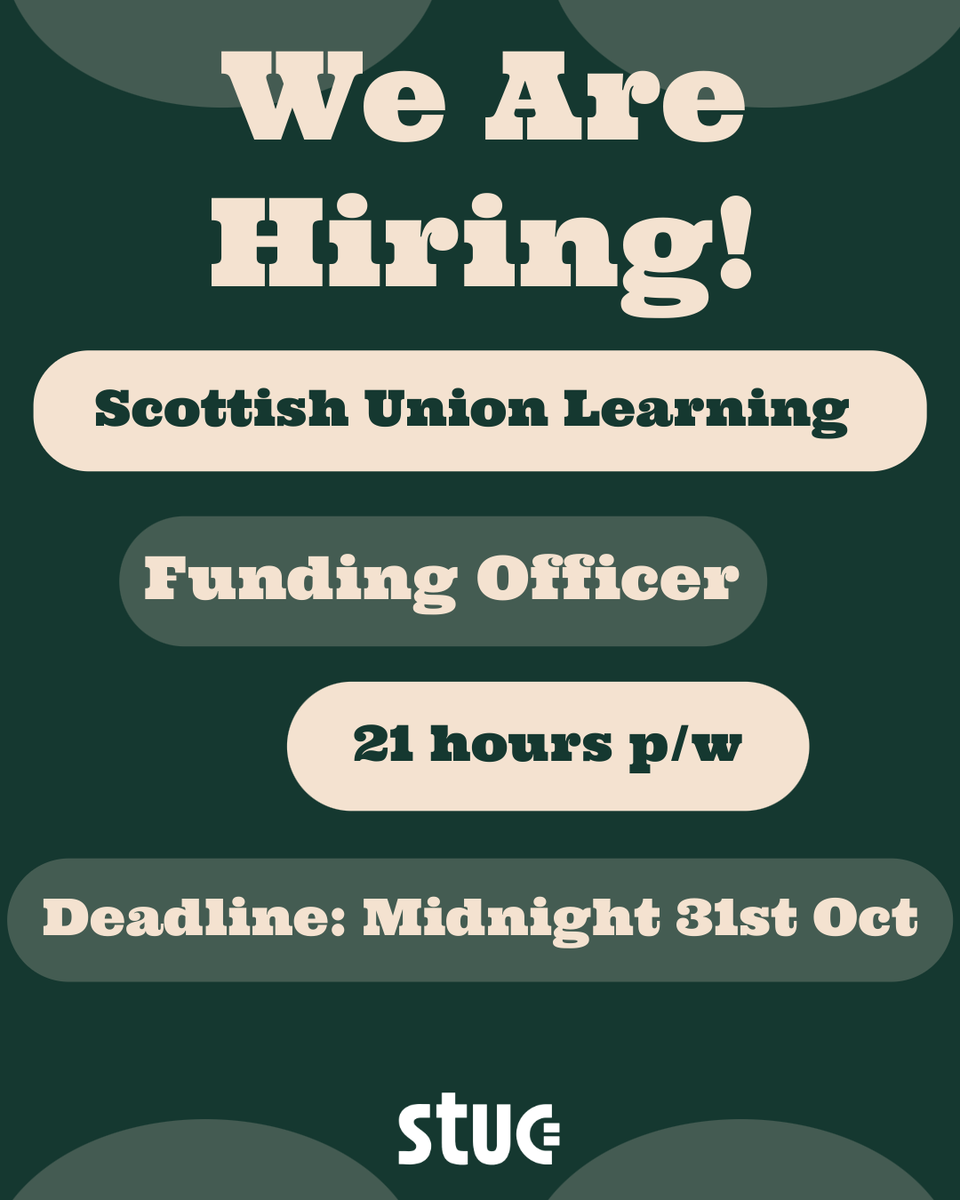 UnionLearning's tweet image. Please share! Application deadline tonight at midnight. Further details and application form at scottishunionlearning.com/news/news/job-… @ScottishTUC