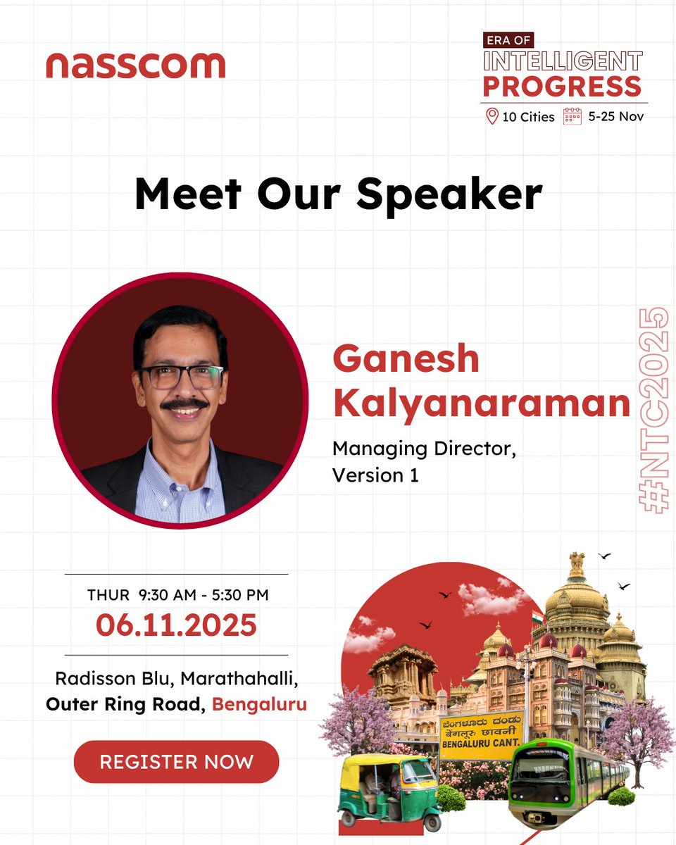 We often equate innovation with technology. But tech is only the tool, not the engine.

At #NTC2025 Bengaluru, Ganesh Kalyanaraman - Managing Director, Version 1, will delve into the real drivers of meaningful disruption, from culture and collaboration to mindset and execution in