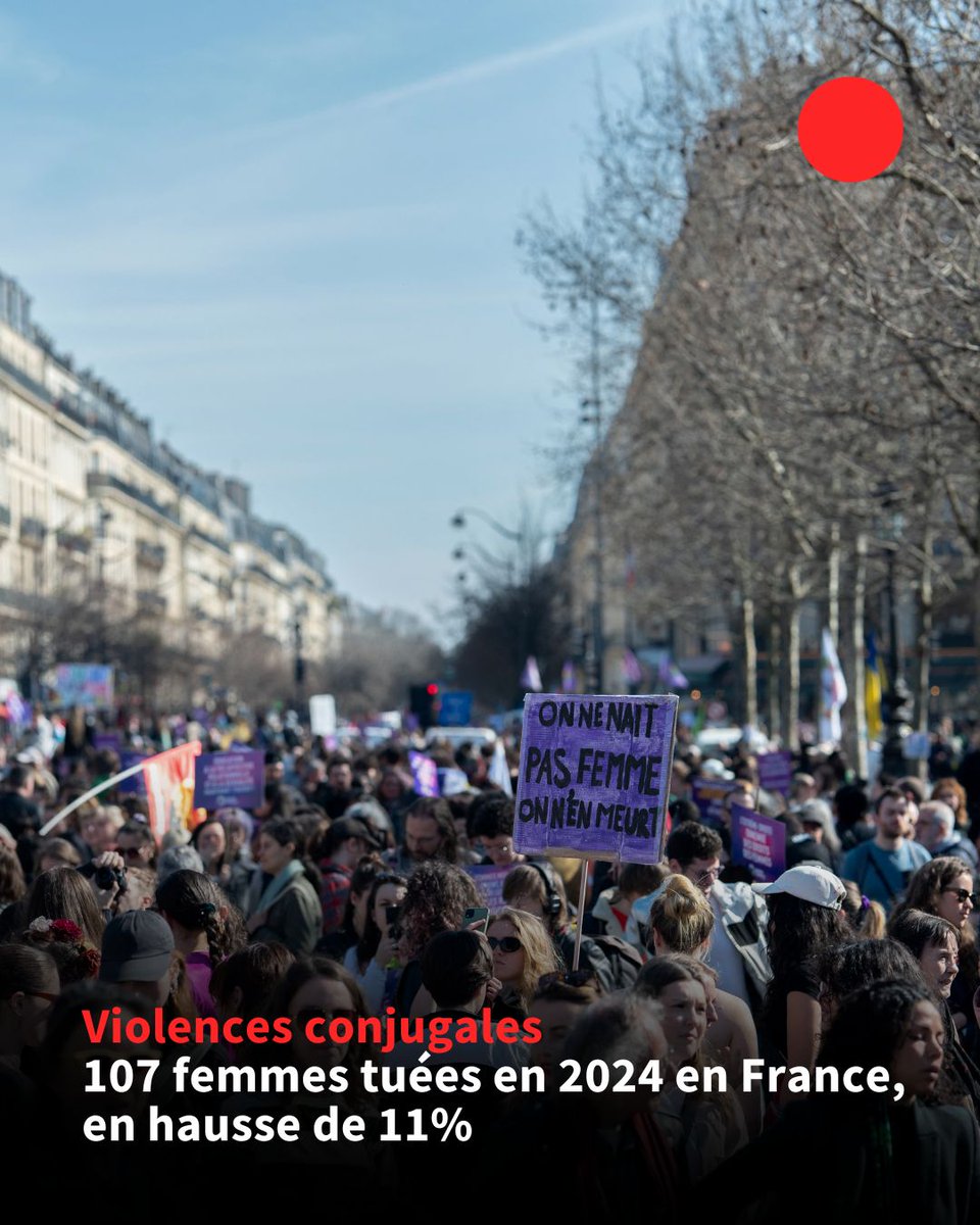 🇫🇷 En 2024, 107 femmes ont été tuées par leur conjoint ou ex-conjoint en France, un chiffre en hausse de 11% sur un an, selon les dernières données du ministère de l'Intérieur.