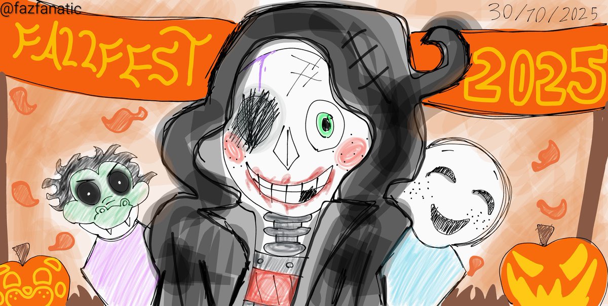 fazfanatic's tweet photo. 🎃"FALLFEST 25"🍂
10/30/2025
ART made by: @fazfanatic
#stitchwraith #Jake #Andrew #fallfest
#Halloween
...
(Happy Halloween by The Way) https://t.co/MVD1J68qwv
