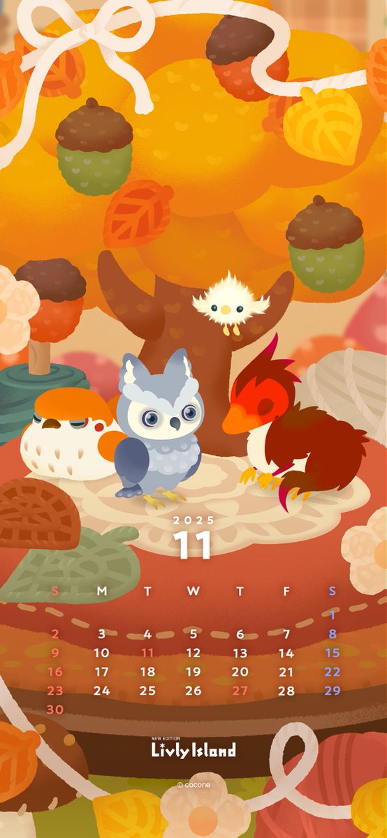 livlyisland_en's tweet photo. 🍂November Calendar Wallpaper🍂

This month features the new livly, the #Ulula and other fall colored livlies!✨
It's finally sweater season!🍁

Kick up some fall leaves if you find any!

#LivlyIsland https://t.co/GmMhpovcHs