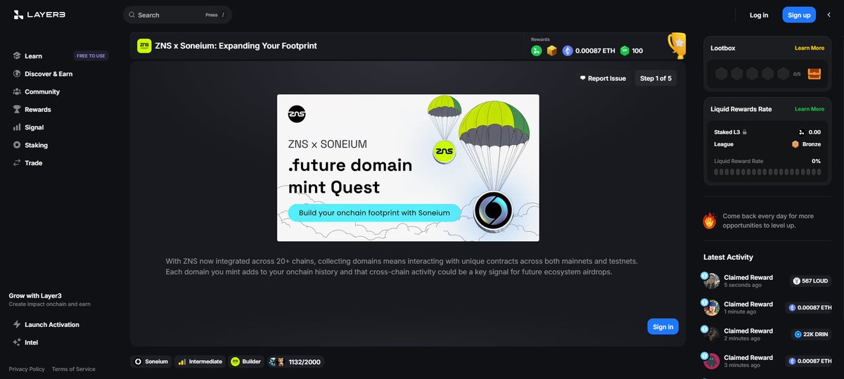 soneium's tweet image. 5/
The Soneium activation is live with @ZNSConnect.

Mint, complete tasks, and earn rewards to expand your web3 footprint.

💿 Claim your web3 treats before the veil thins on Oct 31.