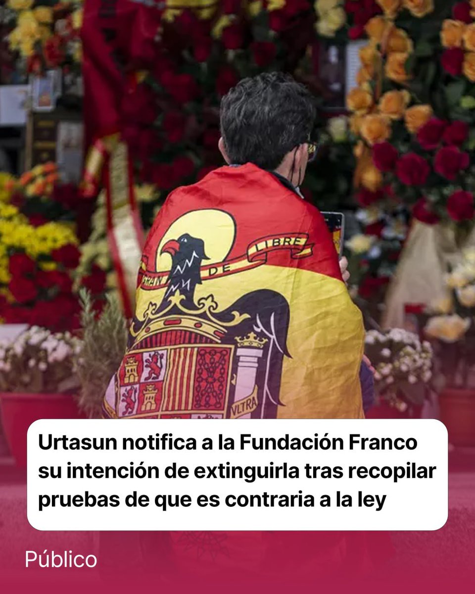 ✅ El Ministeri de Cultura fa un pas decisiu per extingir la Fundació Francisco Franco per vulnerar la Llei de Memòria Democràtica i exaltar la dictadura.

❤️‍🩹 Avançar com a país vol dir no permetre l’exaltació del feixisme ni l’oblit de les víctimes.