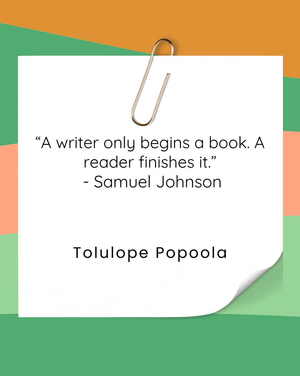 “A writer only begins a book. A reader finishes it.” 📖 - Samuel Johnson 

#writing #writer #reader #publisher #bookworm #books #famousquote #quotes #writing #author #storytelling #literature #booklover #readingjourney #SamuelJohnson  #TolulopePopoola #AccomplishPress