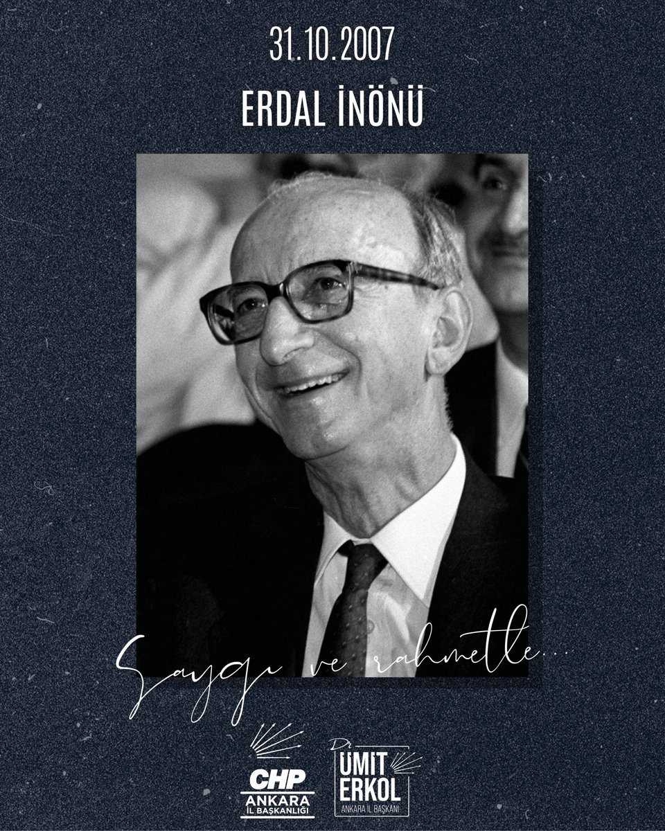 Siyasetin ve bilimin kıymetli ismi, merhum Genel Başkanımız Erdal İnönü’yü vefatının yıl dönümünde saygı, özlem ve rahmetle anıyoruz.

#Erdalİnönü

<a href="/herkesicinCHP/">CHP 🇹🇷</a> <a href="/eczozgurozel/">Özgür Özel</a> <a href="/DrErkol/">Dr. Ümit Erkol</a>