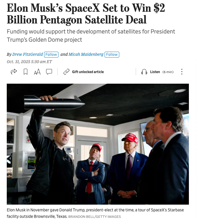 wallstengine's tweet image. Elon Musk’s SpaceX is expected to win a $2 billion contract from the Pentagon to develop satellites for President Trump’s Golden Dome missile defense project, according to the Wall Street Journal.
The funding, included in a July spending bill, will support the creation of an…