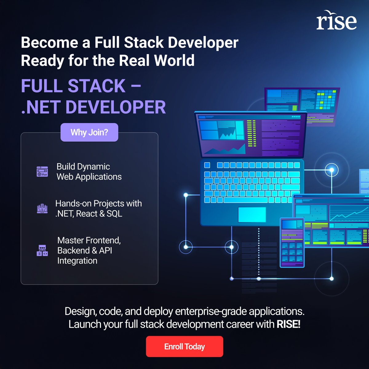 LearnAtRISE's tweet image. Build. Code. Deploy. Become Industry-Ready! 
Enroll Today: learnatrise.in/courses/full-s…

#FullStack #DotNet #RISE