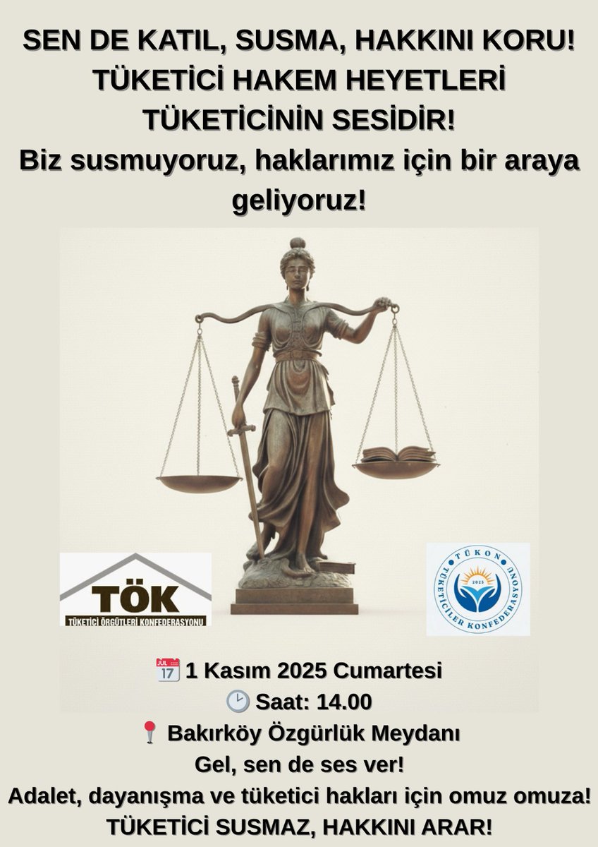 TÜKON-Tüketiciler Konfederasyonu, TÖK-Tüketici Örgütleri Konfederasyonu ve bağlı Federasyonlar ile dernekler TEK SES &amp; TEK YÜREK BİR ARAYA GELİYOR ve HAYKIRIYOR…

TÜKETİCİ HAKEM HEYETLERİ KAPATILAMAZ...