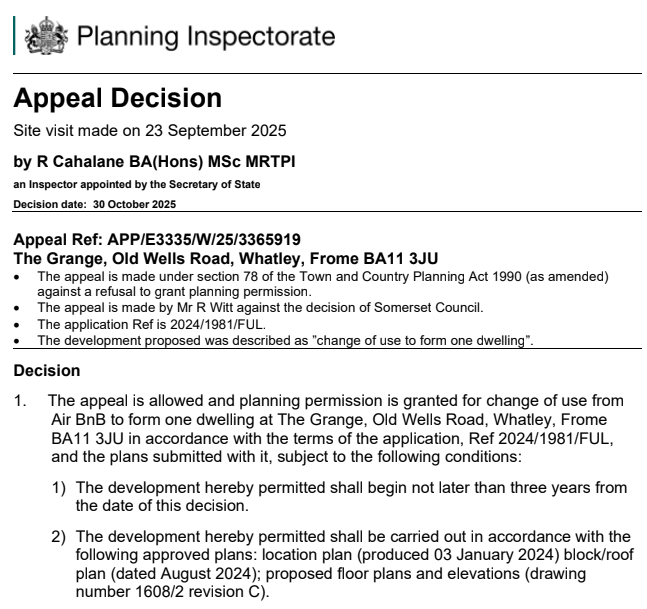 PlanningBase's tweet image. @planningbase secure permission via appeal for new dwelling in #Whatley near #Frome. The site was in open countryside and a new dwelling would be contrary to the development plan. However, we put forward material considerations in the planning balance which won the day #somerset