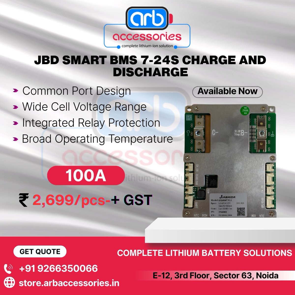 arb_ltd's tweet image. ⚙️ JBD Smart BMS Series

🔹 JBD Smart BMS 3–4S – Available in 60A, 80A, 100A, 150A &amp;amp; 200A
🔹 JBD Smart BMS 7–24S – 100A
🔹 JBD Smart BMS 8–24S – 40A, 50A &amp;amp; 200A

🛒 Buy Now:
store.arbaccessories.in/category/jbd-b…

#Arbaccessories #SmartBMS #JBDBMS #EVBattery #BatteryProtection #EVTechnology #Ev