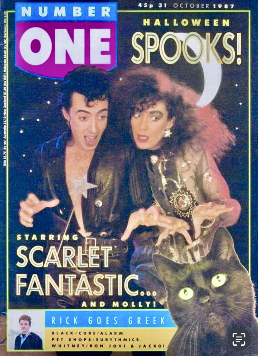 Happy Halloween 🎃 👻🐈‍⬛
On this day 31st October 1987 Scarlet Fantastic <a href="/ScarletFantast/">@scarlet_fantastic</a> graced the cover of weekly pop magazine Number One.
Spooktastic! 
#Halloween #ScarletFantastic #NumberOneMagazine #Spooky #PopMagazine