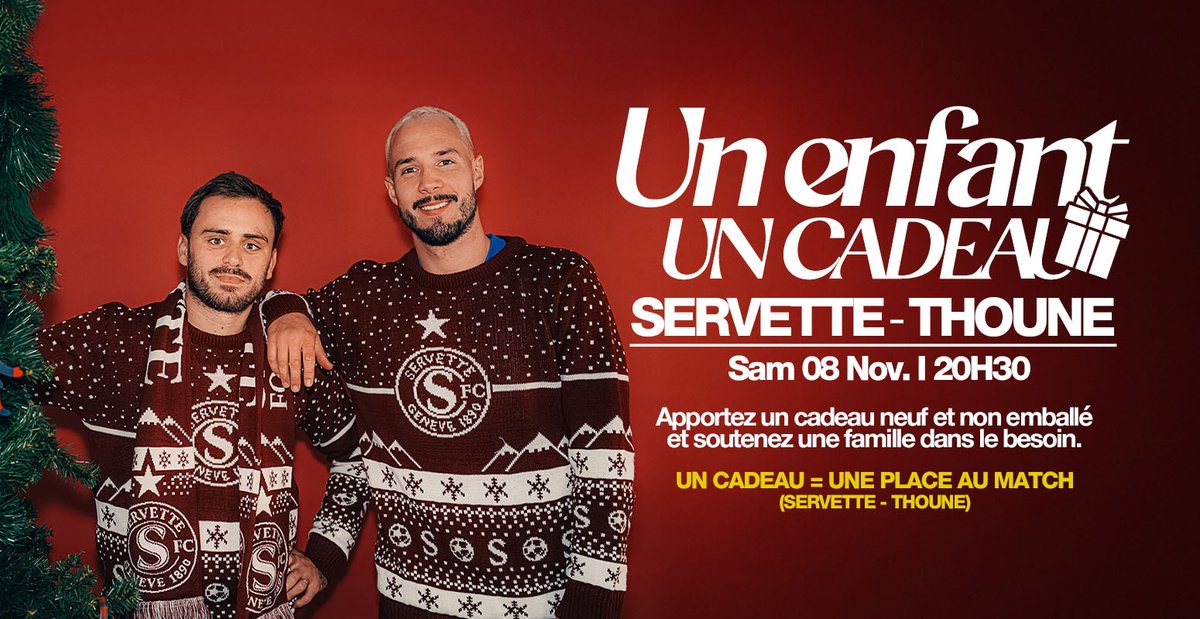 🎁 𝟭𝟮𝗲 𝗲́𝗱𝗶𝘁𝗶𝗼𝗻 𝗱𝗲 𝗹’𝗼𝗽𝗲́𝗿𝗮𝘁𝗶𝗼𝗻 𝗨𝗻 𝗘𝗻𝗳𝗮𝗻𝘁 – 𝗨𝗻 𝗖𝗮𝗱𝗲𝗮𝘂 𝗰𝗼𝗻𝘁𝗿𝗲 𝗧𝗵𝗼𝘂𝗻𝗲 !

En échange d’un cadeau neuf et non emballé, repartez avec un billet de match🎟️

Offrez un sourire ❤️

Infos 👉 bit.ly/47fvvz2

#NotreVilleNotreClub
