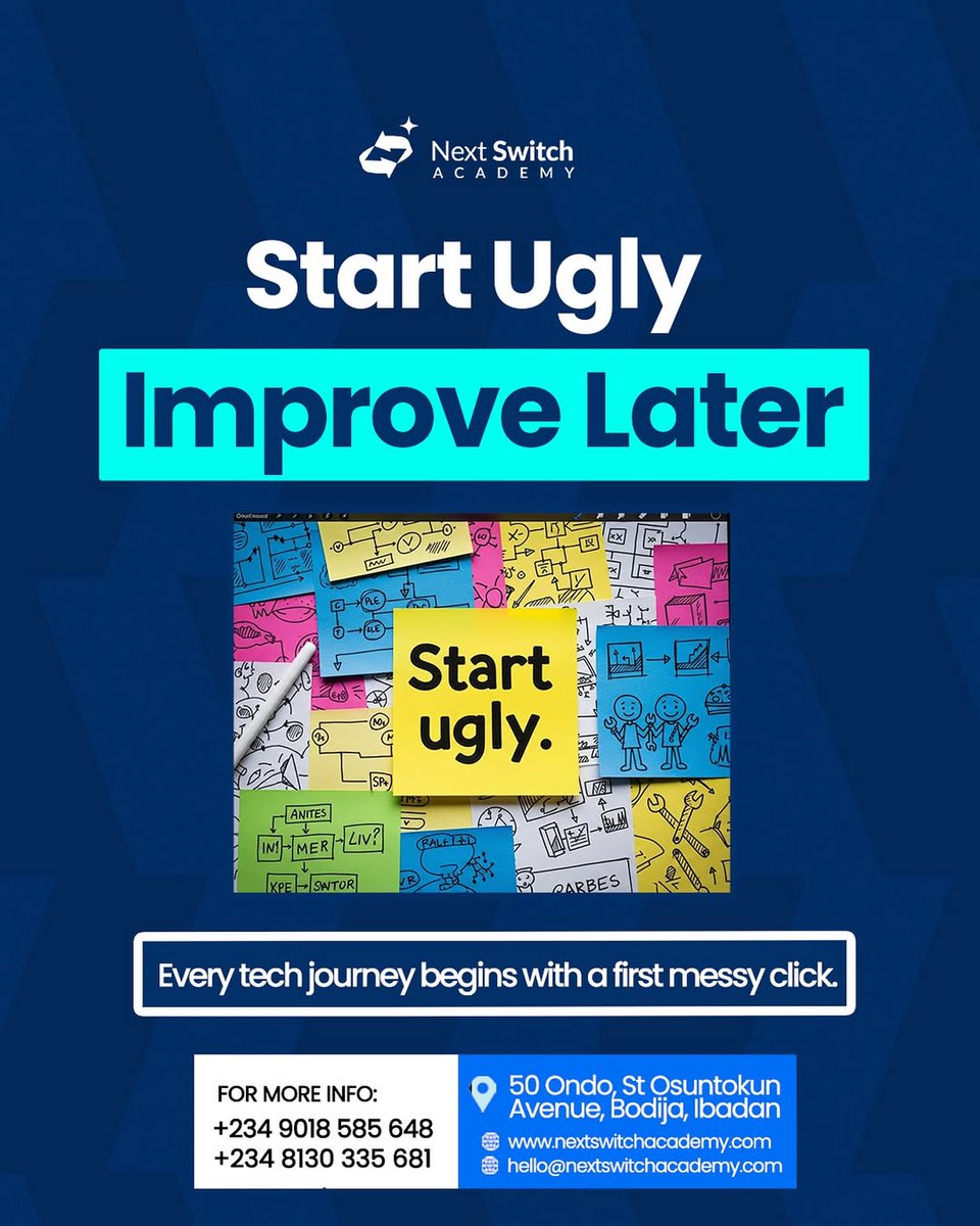 nextswitch_'s tweet image. Your first design won’t be perfect and that’s okay. Everyone starts somewhere.

At Next Switch Academy, we teach you tech by doing, not just watching.

New cohort starts soon.
DM us or chat via WhatsApp +234 9018 585 648 to secure your spot.