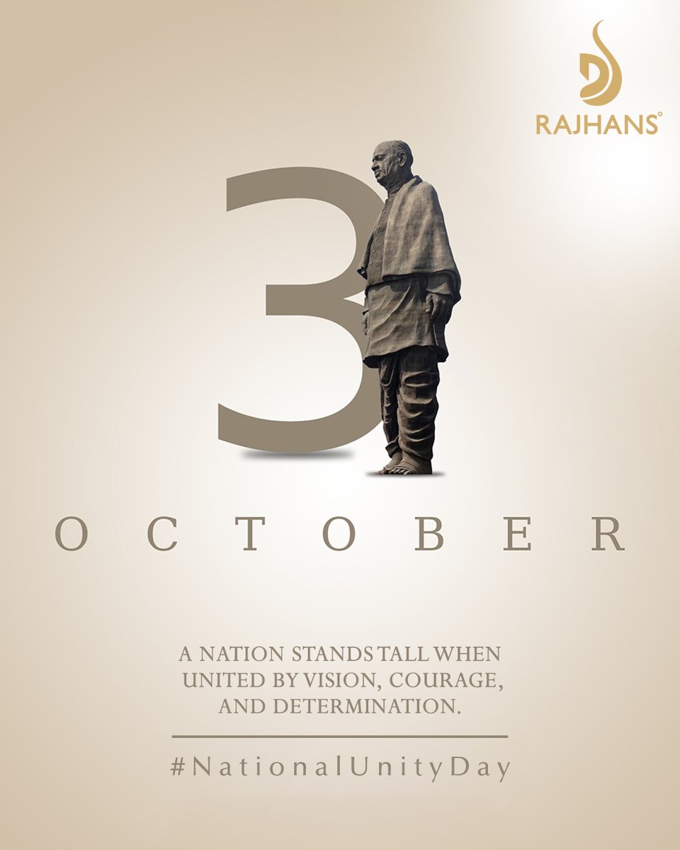 On Sardar Vallabhbhai Patel Jayanti, #RajhansGroup pays tribute to the Iron Man of India — whose unwavering resolve united a diverse nation and paved the way for a strong, progressive Bharat.
#SardarPatelJayanti #NationalUnityDay #ViksitBharat #NationBuilder #UnityInDiversity