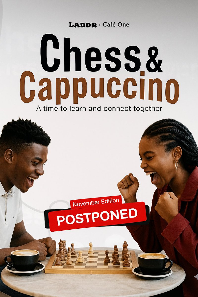 Hello everyone, the Chess &amp; Cappuccino November event would not be holding this Sunday. 

As stated earlier, the team is currently working on a project that demands all our attention. We deeply apologize about this.

The next event is slated for December 7th 2025.
<a href="/Cafeonenig/">Café One</a>