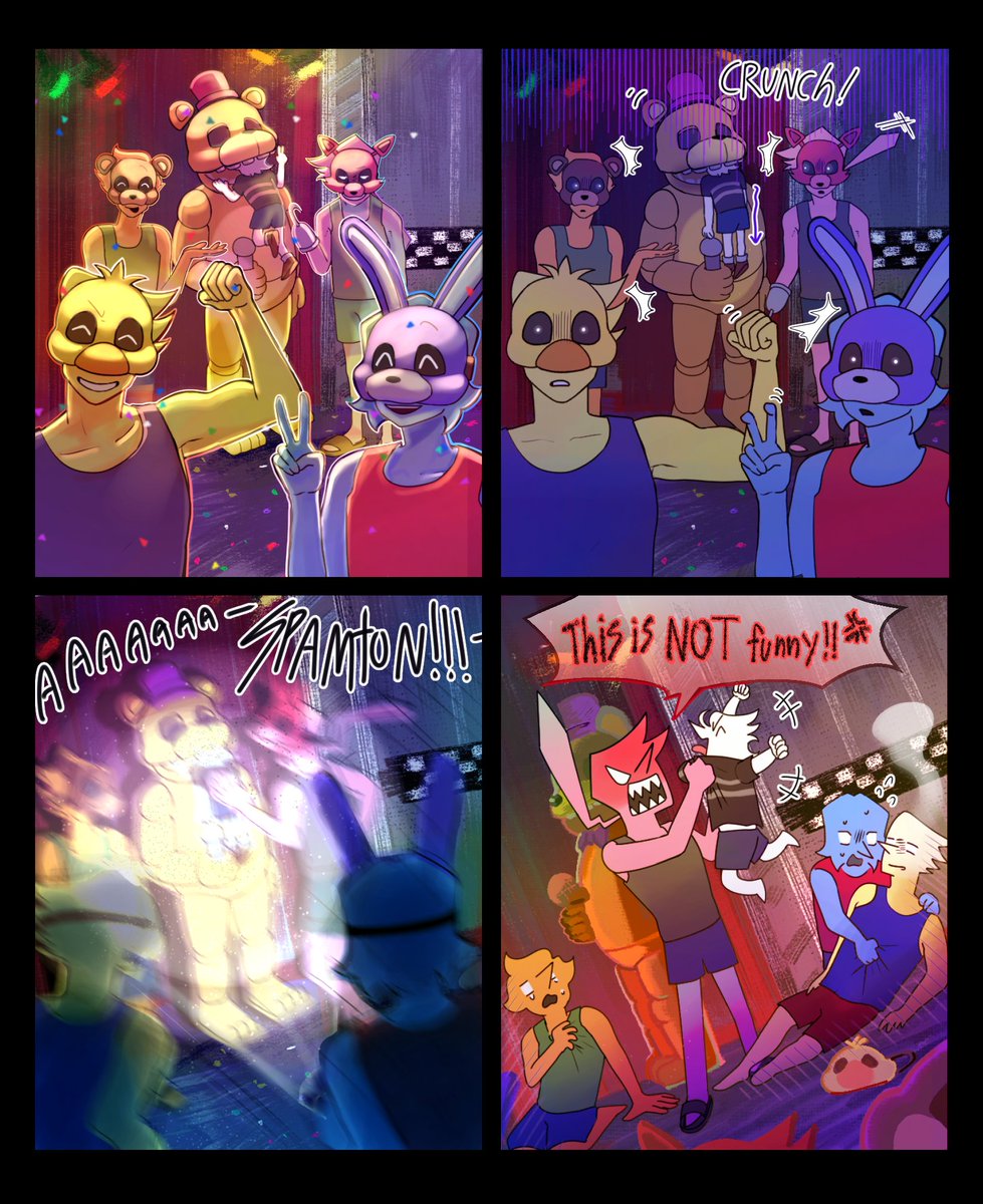 Dperu3333's tweet image. Happy Halloween! 🎃 Sooo this is some silly comic that I made…
I had a FNAF phase when I was young, so I threw them in for fun😛 #DELTARUNE #spamton #addisons