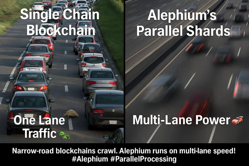 _iamsraju's tweet image. Narrow-road blockchains crawl. 🐢
Alephium runs on multi-lane speed! 🏎️💨

Which lane are you driving your transactions on? 😏

#Alephium #ParallelProcessing #BlockchainSpeed #DeFi