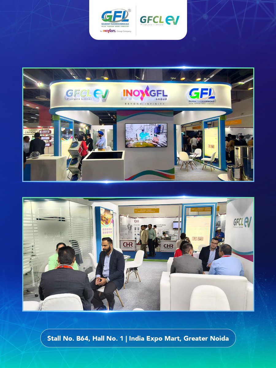 fluorochemicals's tweet photo. An energetic start to The Battery Show India 2025. 
GFCL EV showcased innovative solutions shaping the future of energy storage on Day 1 at India Expo Mart, Greater Noida.

Join us for Day 2! Waiting to see you there. 

#TheBatteryShowIndia #INOXGFL #GFCLEV #BatteryTechnology #CleanEnergy #EVRevolution #IndiaExpoMart #Day1Highlights #PoweringTheFuture #IndiaKiEnergy
