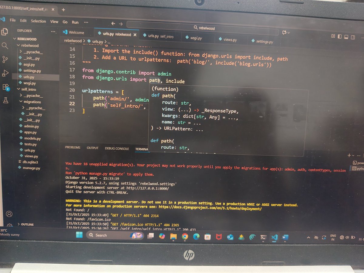 itz_rebeltweets's tweet image. Successfully Running my first Django App 😄
#djangoframework