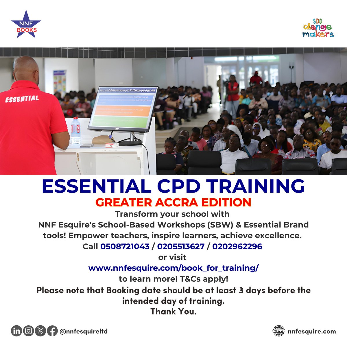 Good News to all School Leaders!😊
Transform your school with NNF Esquire's School-Based Workshops (SBW) &amp; Essential CPD Brand tools! Empower teachers, inspire learners, &amp; achieve excellence. 
For enquiries contact 0244608305 / 0205513627 / 0202962296
#CPD #SBW #Training  #NNF