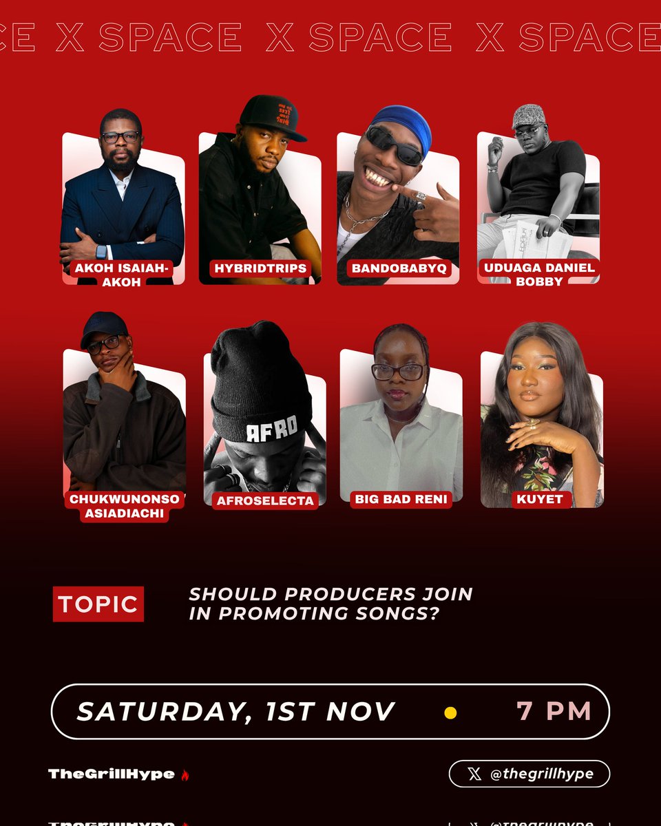 Welcome to the last day of October,

A day left to our space 

 📅 Date: 1st-11-2025

 ⏰ Time: 7:00pm

 Space 🔗 x.com/i/spaces/1lPKq…

 🎙️ Topic: Should Producers join in promoting songs??

Just a reminder to set your own reminders.

You shouldn't miss this episode.