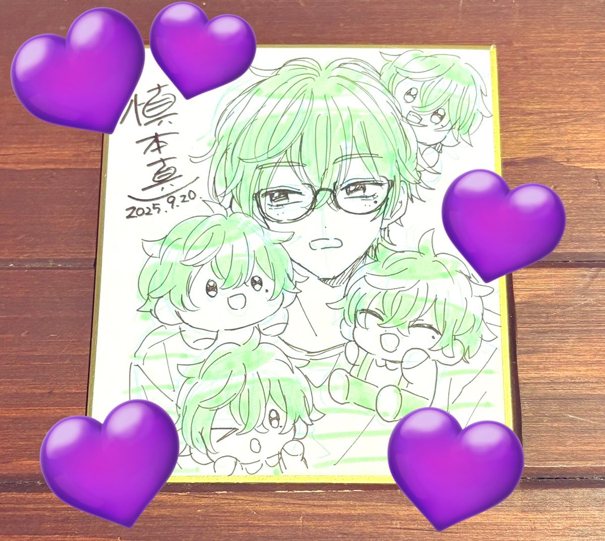 shindy_polaris's tweet image. 💚描き下ろし色紙を公開💜

慎本真fes!2025 トークショウ in パームス秋葉原店にて制作された色紙を大公開✨
 
慎本真先生のドローイングや制作秘話などイベントの思い出がカムバック🥰

第3弾は「さっきゅん×さっきゅんぬい」💜💜