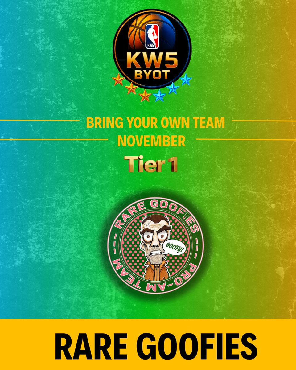 ⭐️ KW5 BYOT NOVEMBER SIGN-UP 🚨
<a href="/RareGoofies/">Rare Goofies</a> have officially entered the KW5 BYOT November Tournament! They'll be competing in TIER 1

Roster:
⭐️@jonnyfettis
⭐️<a href="/sniffmyfisk/">fisk</a>
⭐️<a href="/hood1emelo7/">HOODIEMELO</a>
⭐️@julianvncxnl
⭐️#BundyPumpfakes

Don't Forget To Sign YOUR Team Up:
🚨LAST DAY TO SIGN UP