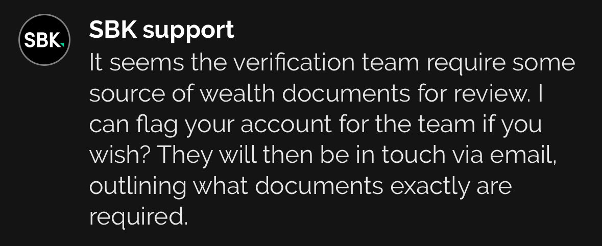 12 hours in, £150 deposited. 
What a joke, shame as I liked the way the app was played out, pathetic <a href="/sbk/">SBK</a>