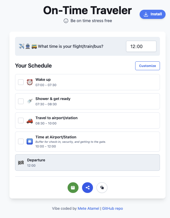 AI Studio allows me to build "snackable apps" 😀 (small single-purpose apps, easy to build, and a joy to use) quickly.   Updated my On-Time Traveler app. Looks better, the code is nicer, and it can be installed as an app on Android, thanks to PWAs!

🎮 App bit.ly/on-time-travel…