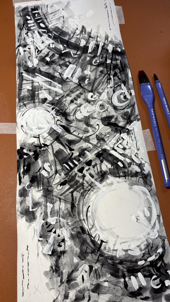 ＜とびら2025＞　2
毎年参加させていただいている絵画展覧会への出展作品を制作中です。

作品サイズが1800ミリ超えと大きいので、縮小版で構図ラフを描いています。

計算してみると3.67分の1でした。
それでもこのサイズ感。
タイトルだけはなんとなく決まっています。

#展覧会　#イラスト