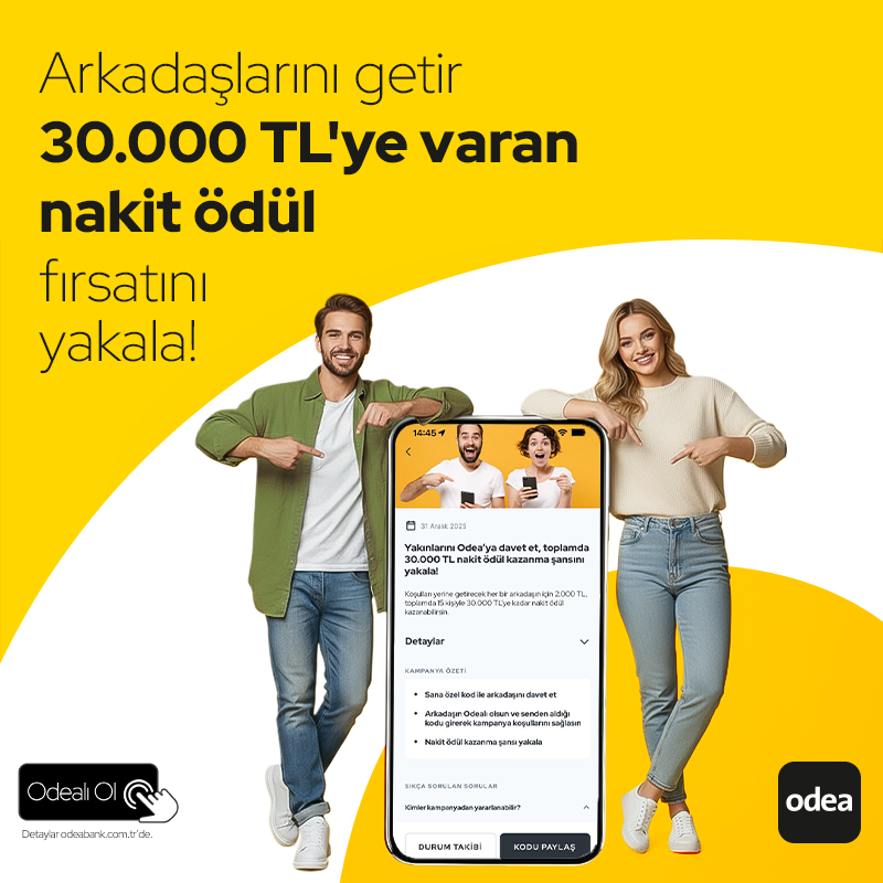 odeabank's tweet photo. Arkadaşını Odealı olmaya davet et, toplamda 30.000 TL'ye varan nakit ödül kazanma şansı yakala!