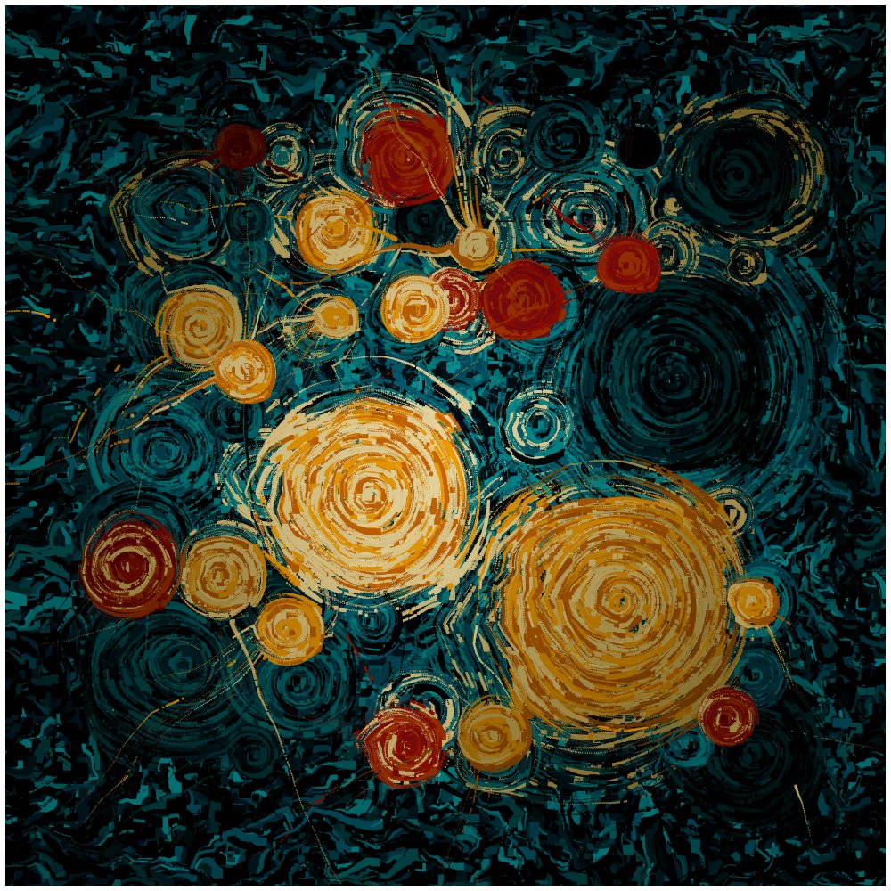 gm☕️ Happy Halloween fam🎃

Rain puddles #126 by <a href="/x0y0z0tn/">x0</a> on <a href="/fx_hash_/">fxhash</a> 

A generative symphony of twilight teals &amp; luminous spirals! Amber &amp; crimson ripples dance in neon-kissed puddles, evoking rainy city nights reborn in code. Hypnotic, alive, infinite.

#genart #codeart $fxh