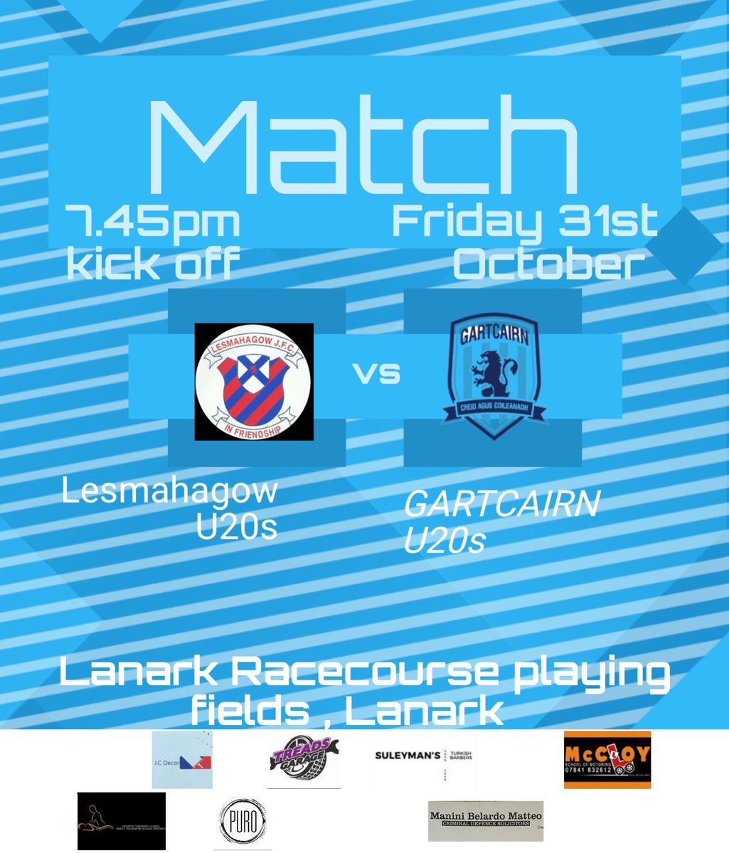 🚨MATCH DAY🚨 
League game 
Against Lesmahagow in <a href="/OfficialWoSFDL/">West of Scotland Football Development League</a> 
Conference A League

Details below 
Get along to support the boys .🩵🤍

⏰7.45pm  kick off 
🏟️Lanark Racecourse playing fields, Lanark 
ML11 9TA
📅 31st OCT