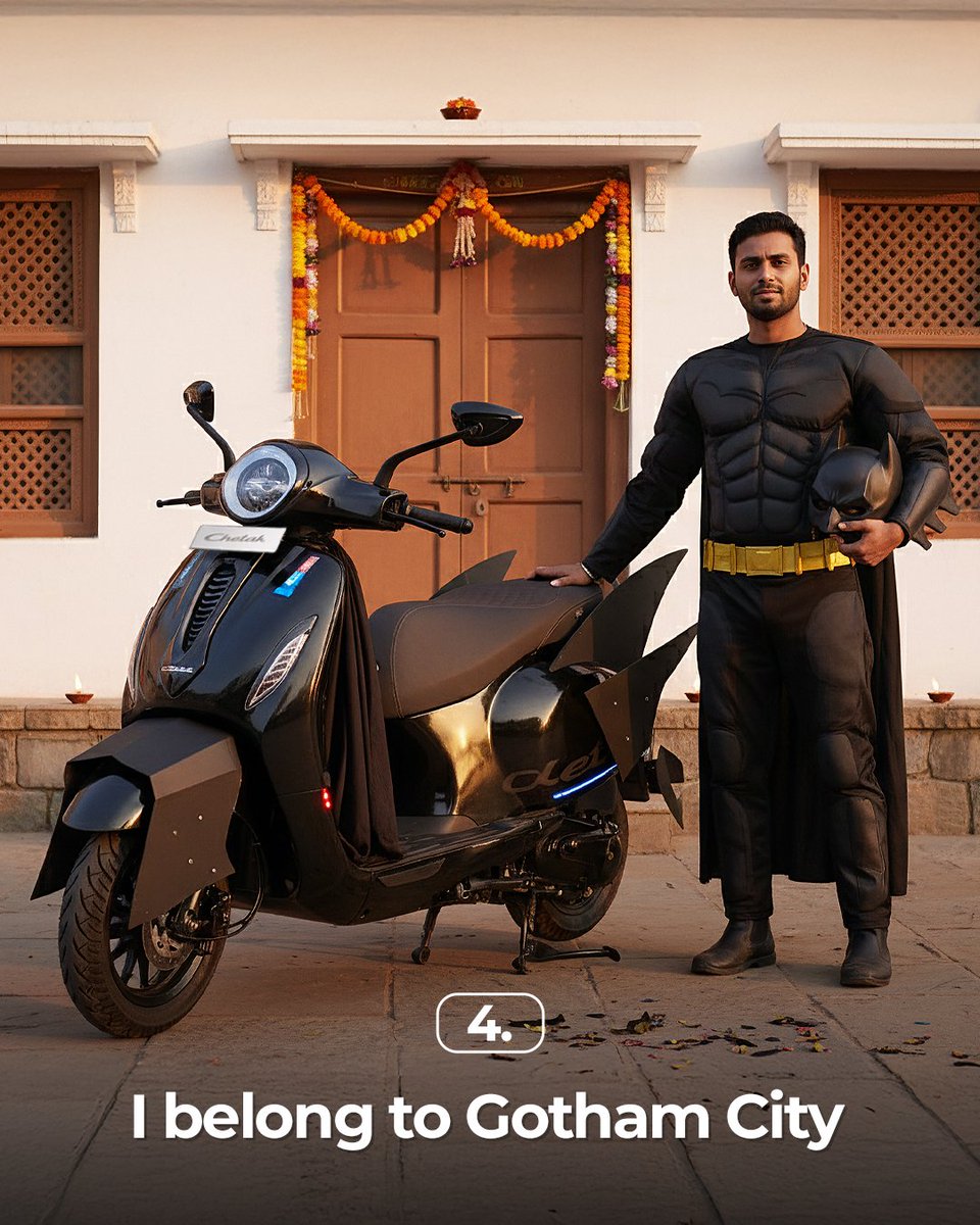 Diya_father's tweet photo. @chetakofficial 4) Batman (The Dark Knight)
#BajajChetak #EV #BestEV #BestFeaturesInEV #ElectricScooter #Halloween2025 #TwoWheeler https://t.co/3f4UJhy7yD