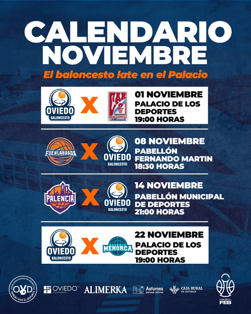 🍂 𝑪𝒂𝒍𝒆𝒏𝒅𝒂𝒓𝒊𝒐 𝒅𝒆 𝑵𝒐𝒗𝒊𝒆𝒎𝒃𝒓𝒆

🔜 Mañana comenzamos un exigente mes de competición.

🙌 ¡Acompáñanos en el Palacio!

🎟️ Entradas a la venta: ocbticketing.tryptonsoftware.es

#alimerkaocb
#yosoyocb